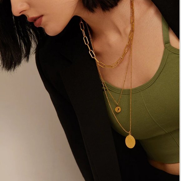 18K Gold Plated Queen Elizabeth Vintage Coin Link Chain Triple Layer Necklace - Picture 2 of 7